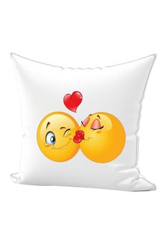 Buy Emoji Printed Decorative Pillow White/Yellow/Red 40 x 40cm in UAE