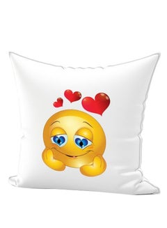 Buy Emoji Printed Decorative Pillow White/Yellow/Red 40 x 40cm in UAE