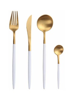 Buy 4-Piece Cutlery Set Gold/White in UAE