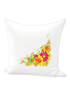 Buy Flower Printed Decorative Throw Pillow White/Red/Yellow 40x40cm in UAE