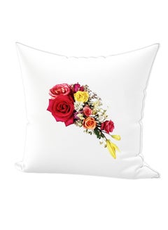Buy Floral Printed Cushion cotton White/Red/Yellow 45x45cm in UAE