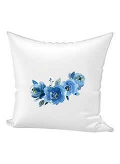 Buy Flower Printed Decorative Cushion cotton White/Blue 65x65cm in UAE
