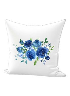 Buy Flower Printed Decorative Cushion cotton White/Blue/Green 65x65cm in UAE