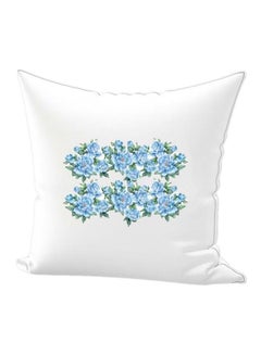 Buy Flower Printed Decorative Cushion cotton White/Blue/Green 65x65cm in UAE