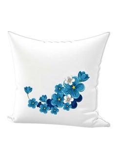 Buy Flower Printed Decorative Cushion cotton White/Blue 65x65cm in UAE