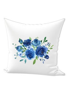 Buy Flower Printed Cushion Cotton White/Blue/Green 45x45cm in UAE