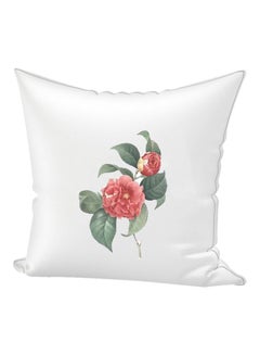 Buy Floral Printed Decorative Cushion Cotton White/Red/Green 45x45cm in UAE