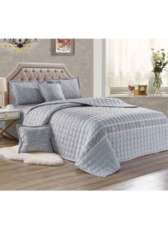 Buy 4-Piece Double-Sided Ultra-Thin Design Flower Pattern Summer Quilt Set Polyester Grey Single in Saudi Arabia