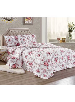 Buy 6-Piece Double-Sided Ultra-Thin Design Flower Pattern Summer Quilt Set polyester White/Pink/Grey King in Saudi Arabia