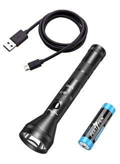 Buy Rechargeable LED Flashlight With Battery And Data Cable Black in Saudi Arabia
