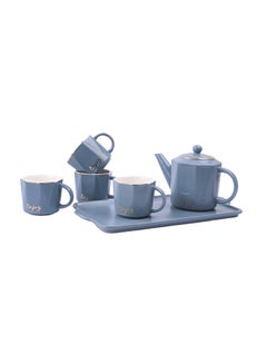 Buy 6-Piece Elegant Ceramic Tea Pot Set Blue in UAE