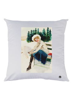 Buy Snow Mountain Scenery Printed Decorative Throw Pillow White/Green/Blue 30x30cm in UAE