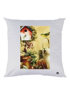 Buy Bird House Printed Decorative Throw Pillow White/Brown/Green 30x30cm in UAE