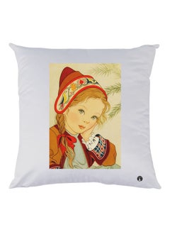 Buy Little Girl Printed Decorative Throw Pillow White/Brown/Beige 30x30cm in UAE