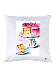 Buy Cake Printed Throw Pillow White/Grey/Pink 30x30cm in UAE