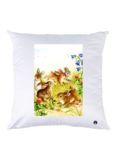 Buy Rabbit Printed Throw Pillow White/Green/Brown 30x30cm in UAE