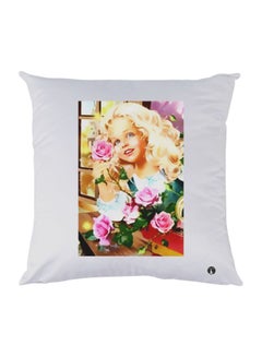 Buy Cartoon Girl Printed Throw Pillow White/Yellow/Pink 30x30cm in UAE