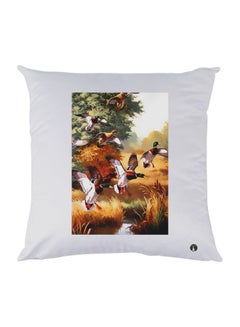 Buy Birds Themed Throw Pillow White/Green/Brown 30x30cm in UAE