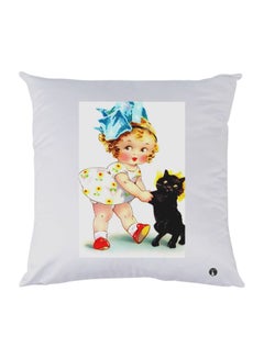 Buy Cartoon Printed Throw Pillow White/Blue/Black 30x30cm in UAE