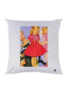Buy Cartoon Girls Printed Throw Pillow White/Red/Pink 30x30cm in UAE
