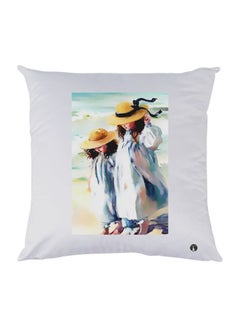 Buy Girls Printed Throw Pillow White/Blue/Beige 30x30cm in UAE
