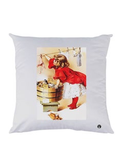 Buy Girl Printed Decorative Throw Pillow White/Red/Brown 30x30cm in UAE