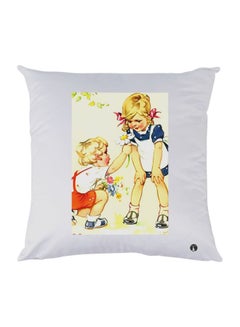 Buy Girl Printed Decorative Throw Pillow White/Red/Beige 30x30cm in UAE