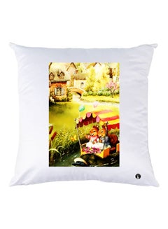 Buy Rabbit Printed Throw Pillow White/Green/Yellow 30x30cm in UAE