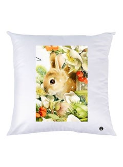 Buy Rabbit Printed Throw Pillow White/Brown/Green 30x30cm in UAE