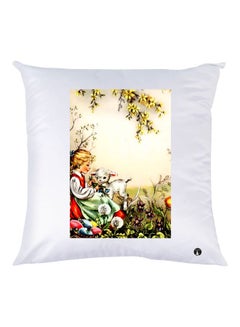 Buy Cartoon Printed Throw Pillow White/Beige/Green 30x30cm in UAE