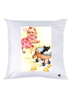 Buy Cartoon Printed Throw Pillow White/Red/Yellow 30x30cm in UAE