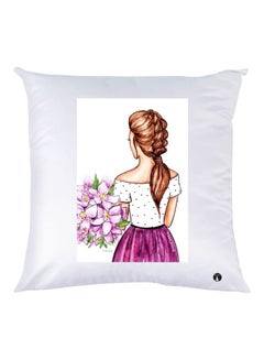 Buy Girl Printed Decorative Throw Pillow White/Purple 30x30cm in UAE