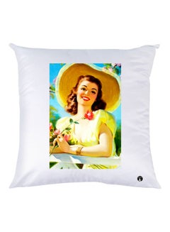 Buy Girl Printed Decorative Throw Pillow White/Blue/Green 30x30cm in UAE