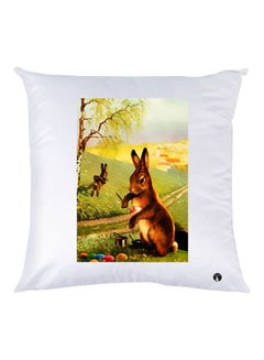 Buy Rabbit Printed Decorative Throw Pillow White/Green/Brown 30x30cm in UAE
