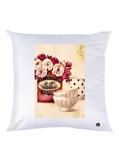 Buy Rose Flower Printed Decorative Throw Pillow White/Beige/Red 30x30cm in UAE