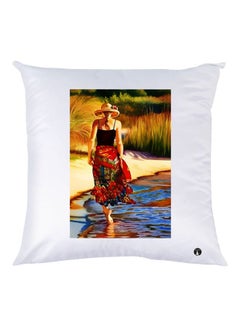 Buy Girl Printed Decorative Throw Pillow White/Yellow/Red 30x30cm in UAE