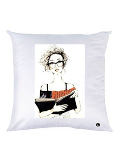 Buy Girl Printed Decorative Throw Pillow White/Black/Orange 30x30cm in UAE