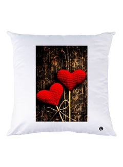 Buy Love Printed Decorative Throw Pillow White/Red/Brown 30x30cm in UAE