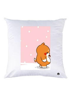 Buy Cartoon Animal Printed Decorative Throw Pillow White/Pink/Orange 30x30cm in UAE