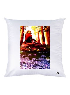 Buy Girl Printed Throw Pillow White/Brown/Blue 30x30cm in UAE