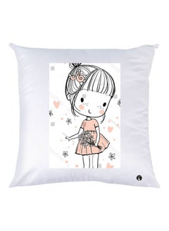 Buy Cartoon Character Printed Throw Pillow White/Black/Beige 30x30cm in UAE