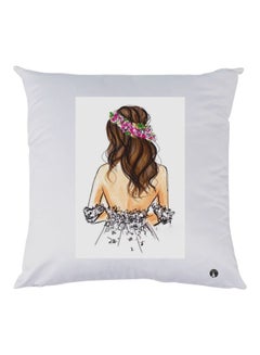 Buy Girl Printed Throw Pillow White/Beige/Brown 30x30cm in UAE