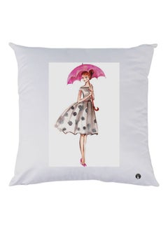 Buy Girl Printed Throw Pillow White/Grey/Pink 30x30cm in UAE