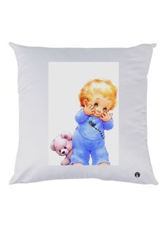 Buy Cartoon Printed Throw Pillow White/Blue/Gold 30x30cm in UAE