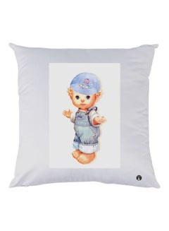 Buy Cartoon Printed Throw Pillow White/Blue/Grey 30x30cm in UAE