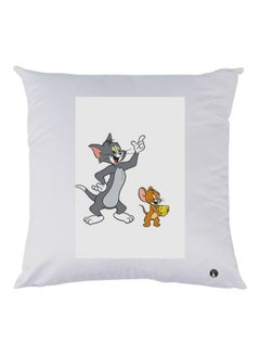 Buy Tom And Jerry Printed Decorative Throw Pillow White/Grey/Brown 30x30cm in UAE