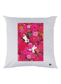 Buy Flowers Printed Decorative Throw Pillow White/Pink/Green 30x30cm in UAE