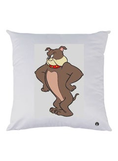 Buy Dog With Bow Printed Decorative Throw Pillow White/Brown/Beige 30x30cm in UAE