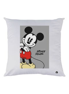 Buy Mickey Mouse Printed Decorative Throw Pillow White/Grey/Black 30x30cm in UAE