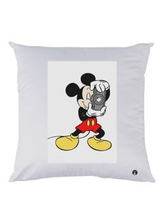 Buy Mickey Mouse Printed Decorative Throw Pillow White/Black/Yellow 30x30cm in UAE